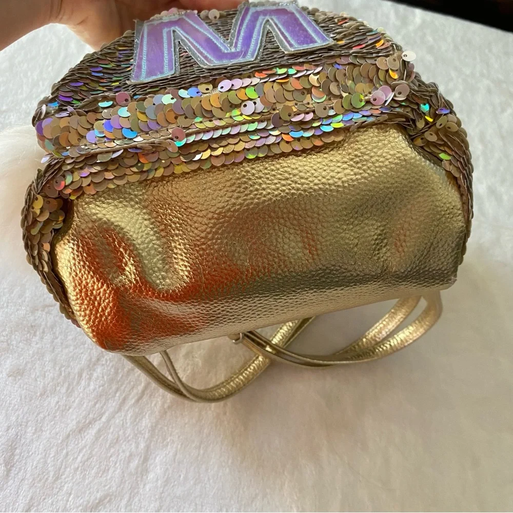 Justice‎ Mini Backpack Sequin Unicorn M with Pom Pom Gold White Silver
